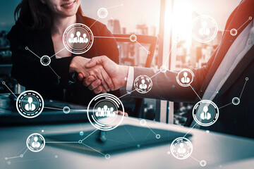 Human Resources Recruitment and People Networking Concept. Modern graphic interface showing...