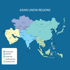 Fototapeta premium Asian Continent map and Union Regions vector