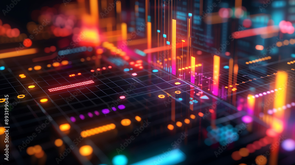 Aufkleber futuristic digital background featuring glowing data points and bar graphs, representing the concept