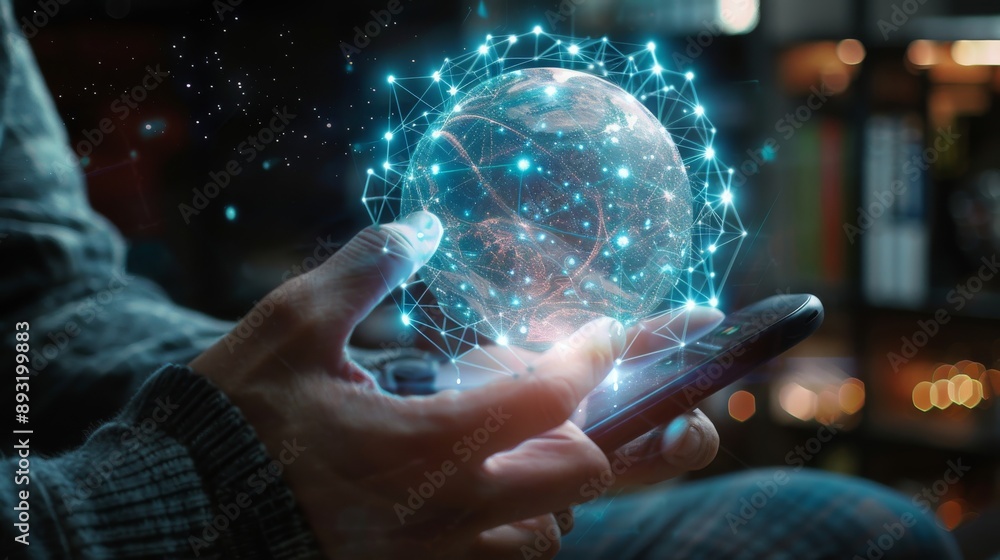 Aufkleber stay connected with the world through high-speed internet on your phone. the holographic globe shows