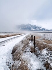 A majestic and clear photo of a mountain range partially obscured by a curtain of rain