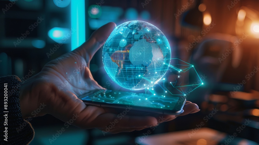 Aufkleber stay connected with the world through high-speed internet on your phone. the holographic globe shows