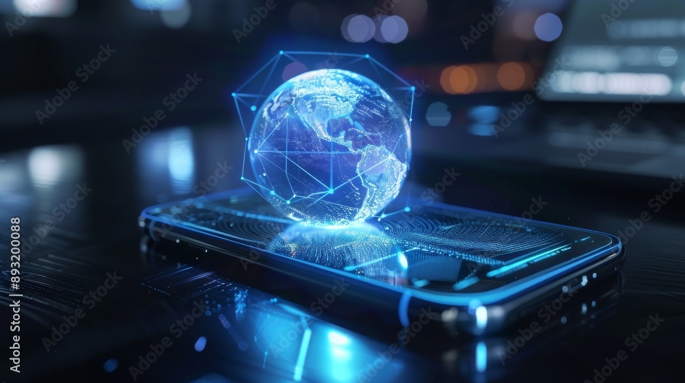 Aufkleber stay connected with the world through high-speed internet on your phone. the holographic globe shows