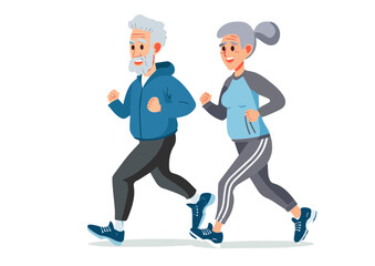 An elderly couple are jogging