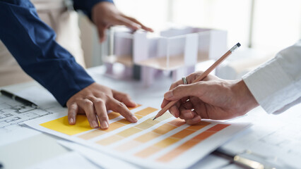 Architecture drawing on architectural Creative project business architecture building construction Industrial engineering Achievement Planning Design on blueprint eco Concept