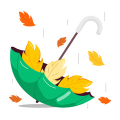 A flat sticker of autumn umbrella with leaves  © Vectors Market