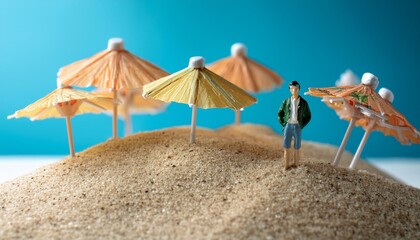 미니어처 해변의 파라솔