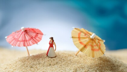 미니어처 해변의 파라솔