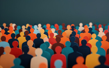 Colorful paper cutout silhouettes of people gathered together, representing community, diversity, and unity against a dark background.