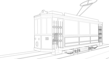 city ​​tram vintage 3d illustration