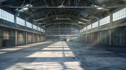 Fototapeta premium Empty Industrial Hangar with Natural Light