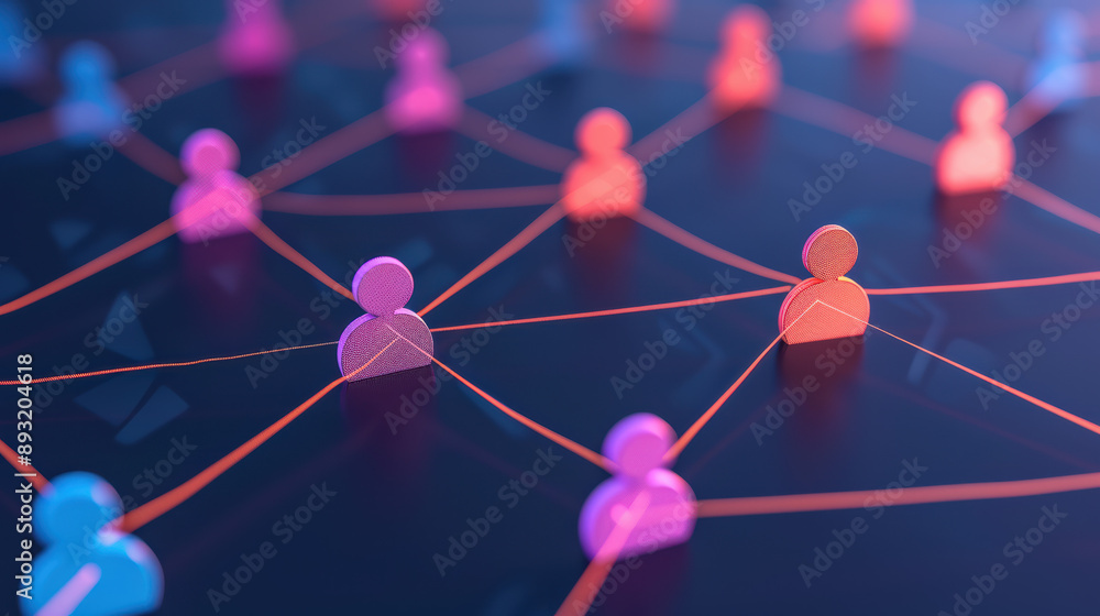 Poster abstract network of human-shaped figures connected by lines, representing communication and connecti