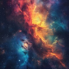 Stunning cosmic nebula with vibrant colors, depicting the beauty of the universe and outer space in a mesmerizing display of stars and interstellar clouds.