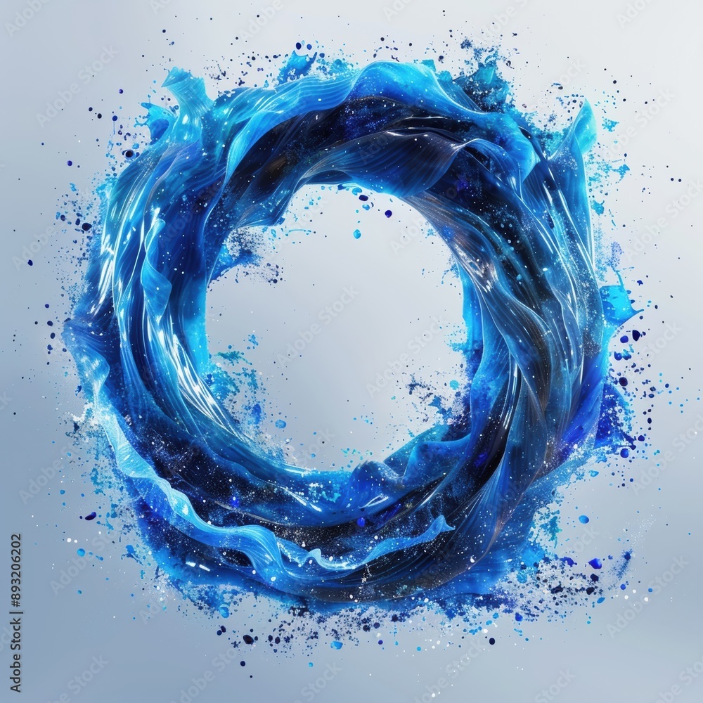 Poster abstract blue splash in circular form on a light background, representing energy and flow with dynam