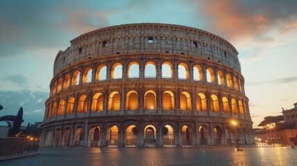 Naklejka premium The Colosseum in Rome, Italy at Dusk on a Cloudy Day - Generative AI