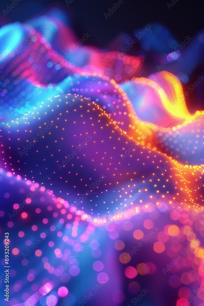 Aufkleber vivid abstract digital landscape with colorful dots and wavy patterns, evoking a futuristic and tech