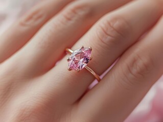 Obraz premium Pink Gemstone Elegance: A Close-Up of a Pear Shaped Diamond Engagement Ring