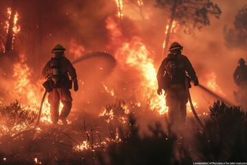 A raging forest fire with towering flames