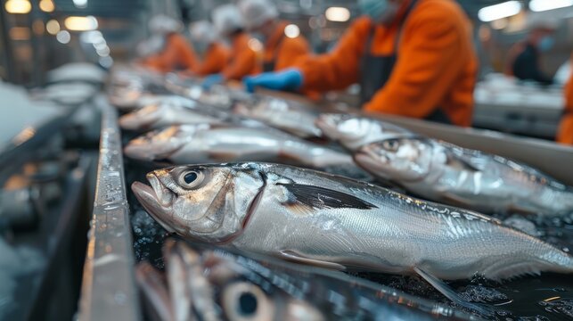 In the heart of a seafood processing plant, a conveyor belt teems with fresh fish, ready to undergo the rigorous process of sorting and packaging.