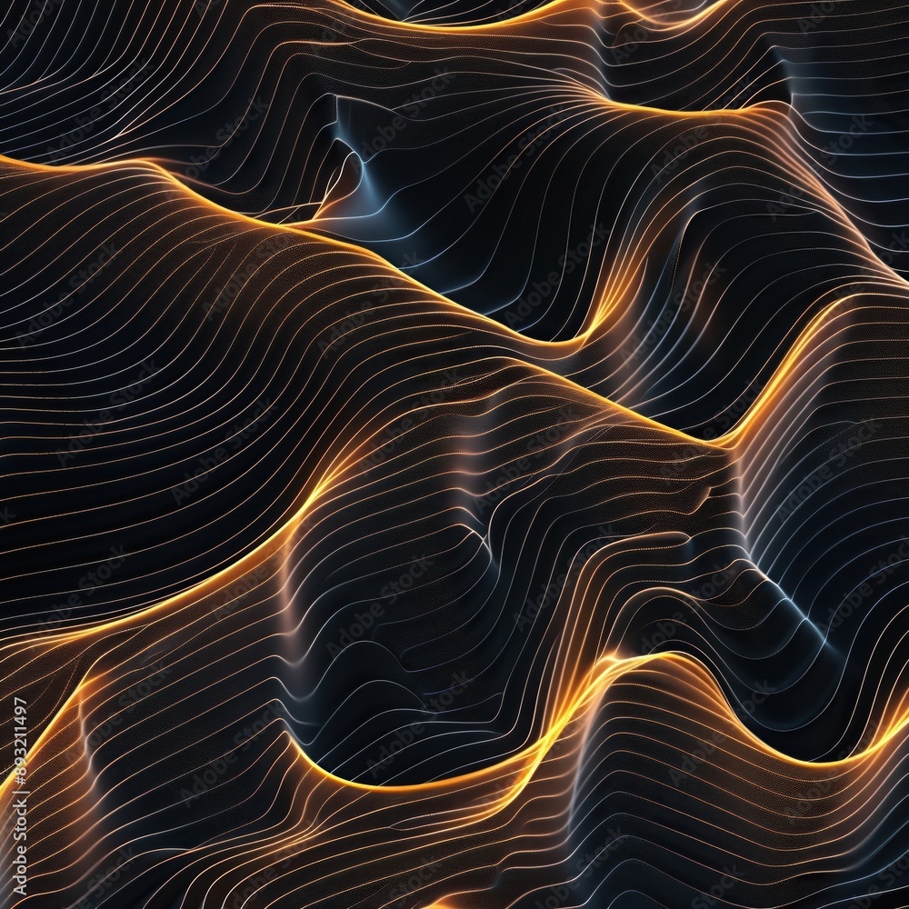 Poster abstract dark wave pattern with glowing lines. modern, futuristic digital art with dynamic, illumina