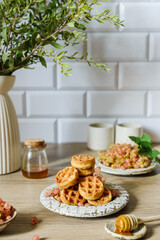 mini waffles with honey and berries