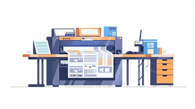printing machine on desk, flat design clip art preview