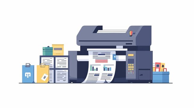 gray printer printing documents, office setting clip art preview