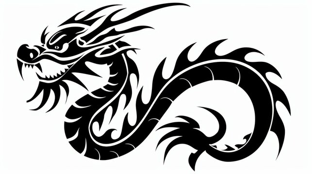 A striking Chinese dragon stencil design, showcasing intricate black line art against a clean white background, perfect for any project.