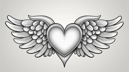 A stunning blackwork heart tattoo featuring intricate wings and dotwork, perfect for a mystical lovethemed tee or poster design.