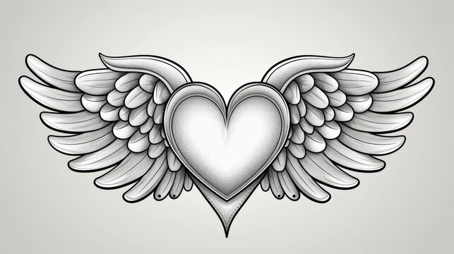 A stunning blackwork heart tattoo featuring intricate wings and dotwork, perfect for a mystical lovethemed tee or poster design.