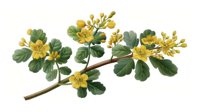 A detailed digital painting showcasing the Boswellia serrata plant, highlighting its unique leaves and structure against a clean white backdrop.