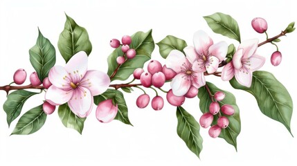 Fototapeta premium Vibrant coffee plant watercolor art, perfect for design projects. Showcase natures beauty with this stunning clipart.