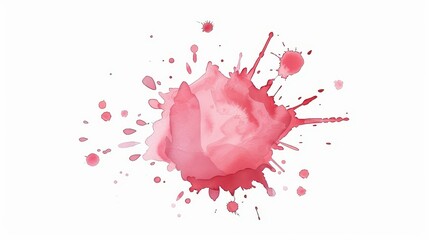 Beautiful abstract pink watercolor painting with splashes on a white background.