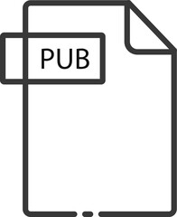 PUB   File format minimal icon with black outline