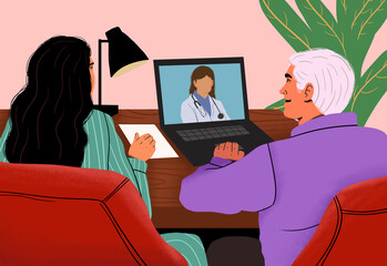Couple consulting virtually with doctor 