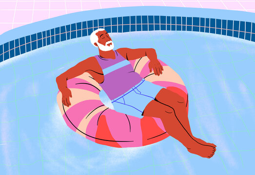 Senior man relaxing on swimming float against in pool