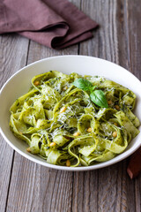 Pasta with pesto sauce. Healthy eating. Vegetarian food.