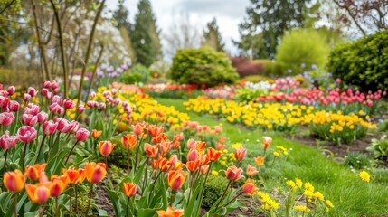 Colorful Tulip Garden in Spring