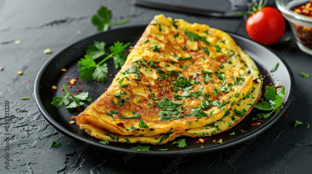 Sticker delicious omelet with parsley and spices