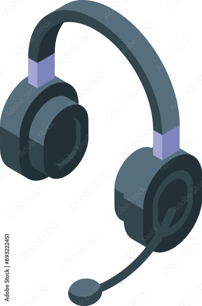 Poster headset isometric icon representing online customer service and communication with clients