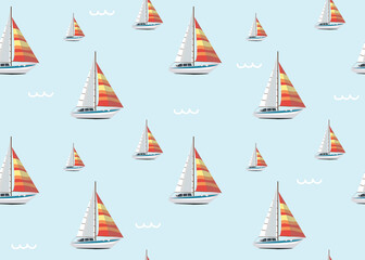 Seamless pattern of sailing boats in sea