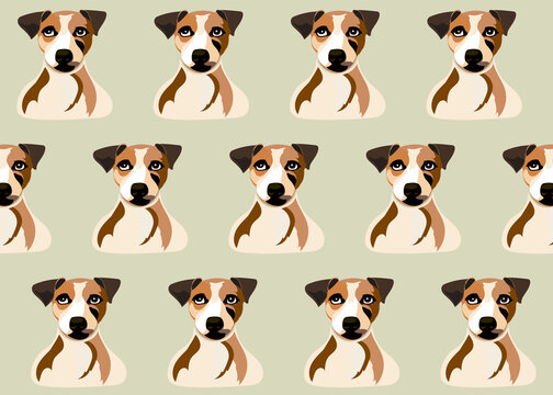 Jack Russell Terrier dog faces pattern over gray background