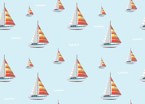 Seamless pattern of sailing boats in sea