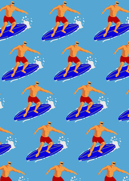 Pattern of men surfing in sea