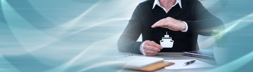Concept of boat insurance; panoramic banner