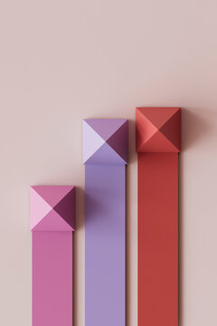 3D render of multi colored graph over pink background