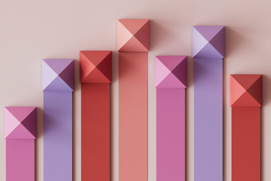 3D render of bar graph over pink background