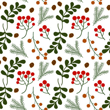 Seamless pattern of various twigs and berries