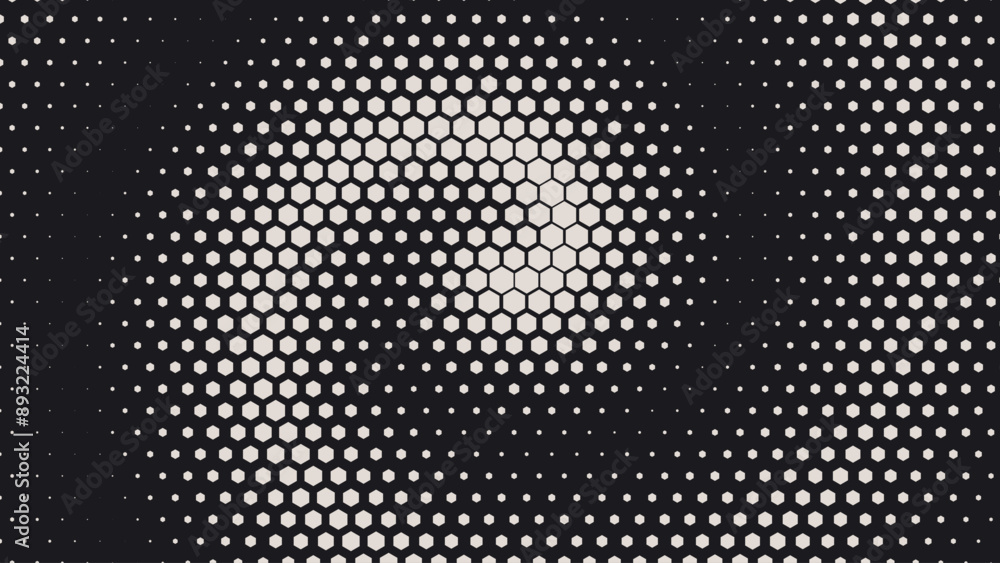 Aufkleber Dynamic Moving Hexagons on Hexagonal Grid. Abstract Geometric Monochrome Pattern. Abstract Tech Background. Vector Illustration. Halftone Multi Scale Pattern.