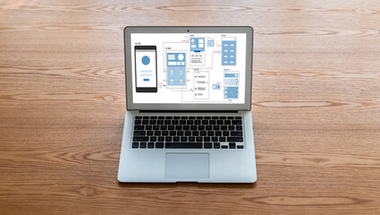 UX UI design process for modish mobile application and website . Creative prototype of wireframe...